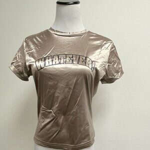 Cement vintage stretch short sleeve top WHATEVER L tan